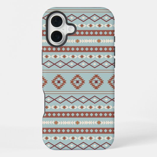 混合アステカモチーフ柄ラストクリームブルー iPhoneケース (裏面)