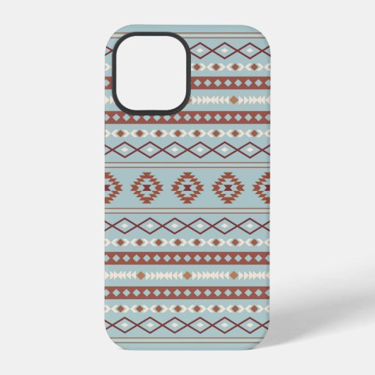 混合アステカモチーフ柄ラストクリームブルー iPhoneケース (裏面)