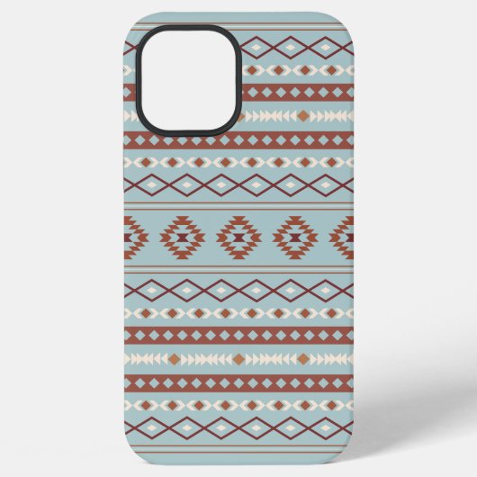 混合アステカモチーフ柄ラストクリームブルー iPhoneケース (裏面)