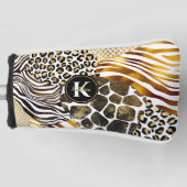 混合アニマルプリントはっきりしたと金ゴールドアクセントパター ゴルフヘッドカバー (正面)