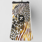 混合アニマルプリントはっきりしたと金ゴールドアクセントパター ゴルフヘッドカバー (回転90)