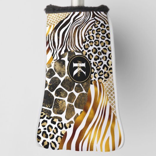 混合アニマルプリントはっきりしたと金ゴールドアクセントパター ゴルフヘッドカバー (回転90)