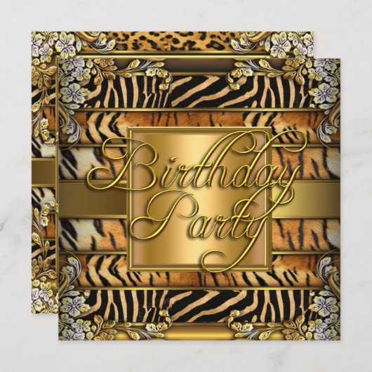 混合アニマルプリント女性の誕生日パーティー 招待状 (正面/裏面)