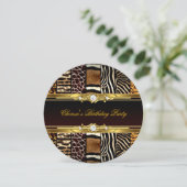 混合アニマルプリント誕生日パーティー金ゴールドブラック2 招待状 (スタンド正面)