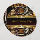混合アニマルプリント誕生日パーティー金ゴールドブラック2 招待状 (正面/裏面)