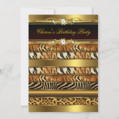 混合アニマルプリント誕生日パーティー金ゴールドブラック3 招待状 (正面)