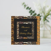 混合アニマルプリント金ゴールドブラックバースデーパーティー 招待状 (スタンド正面)