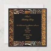 混合アニマルプリント金ゴールドブラックバースデーパーティー 招待状 (裏面)