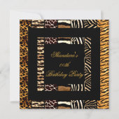 混合アニマルプリント金ゴールドブラックバースデーパーティー 招待状 (正面)