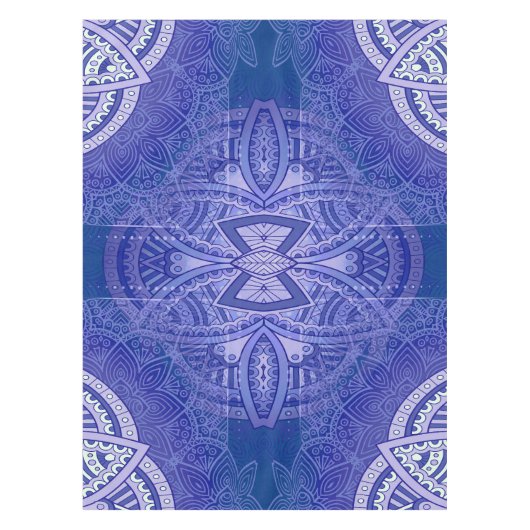 混合オランダ青の繰り返しパターンのマンダラ テーブルクロス (正面)