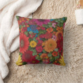 混合カラフル花 クッション (ブランケット)