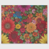 混合カラフル花 ラッピングペーパー (フラット)