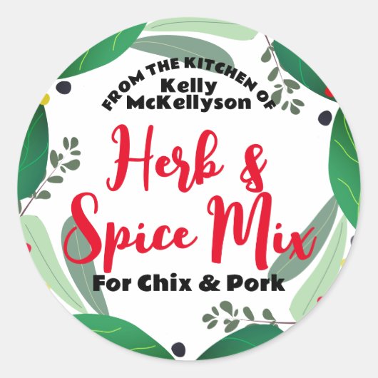 混合セイボリーハーブのギフトラベルのシール，ハーブ&S... ラウンドシール (正面)