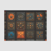 混合タイル – 茶色、オレンジ、青のオウム3 Decopage 薄葉紙 (正面)