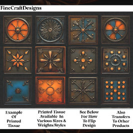 混合タイル – 茶色、オレンジ、青のオウム3 Decopage 薄葉紙