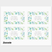 混合ティール（緑がかった色）、緑の水色の葉パターンラベル 長方形シール (シート)