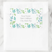 混合ティール（緑がかった色）、緑の水色の葉パターンラベル 長方形シール (バッグ)