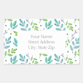 混合ティール（緑がかった色）、緑の水色の葉パターンラベル 長方形シール