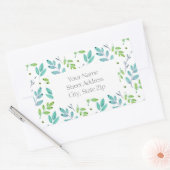 混合ティール（緑がかった色）、緑の水色の葉パターンラベル 長方形シール (封筒)