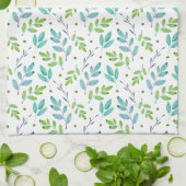 混合ティール（緑がかった色）、緑の水色の葉パターン キッチンタオル (折り畳み)