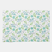 混合ティール（緑がかった色）、緑の水色の葉パターン キッチンタオル (横)