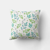 混合ティール（緑がかった色）、緑の水色の葉パターン クッション (裏面)
