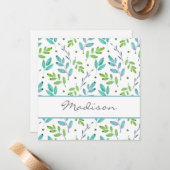 混合ティール(緑がかった色)、緑の水色の葉パターン ノートカード (正面/裏面インサイチュ)