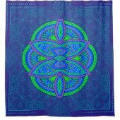 混合ネイビーブルーの繰り返しパターンのマンダラ シャワーカーテン (正面)