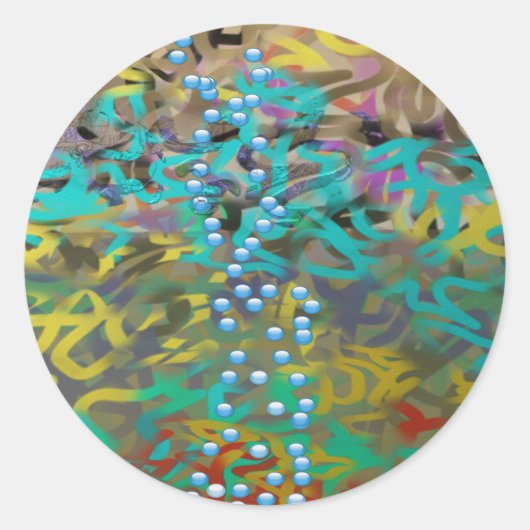 混合パスタ抽象デザイン ラウンドシール (正面)