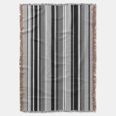 混合パターストライプのン白黒グレー スローブランケット (正面縦)