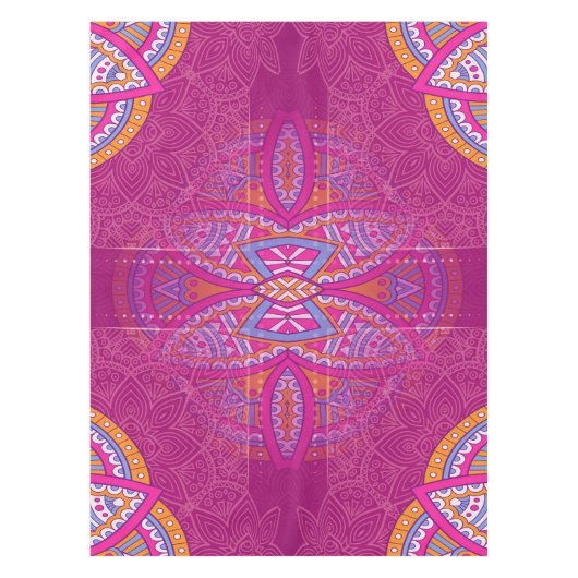 混合ピンクの繰り返しパターンのマンダラ テーブルクロス (正面)
