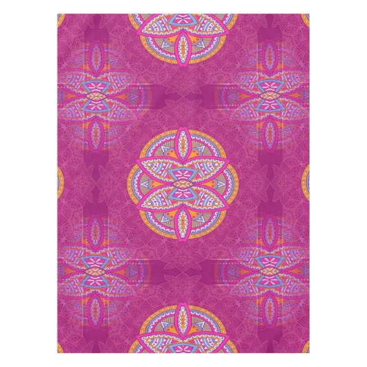 混合ピンクの繰り返しパターンのマンダラ テーブルクロス (正面)