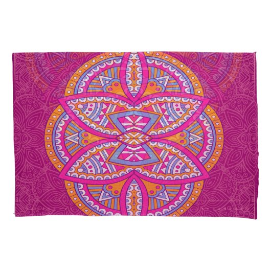 混合ピンクの繰り返しパターンのマンダラ 枕カバー (正面)