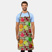 混合フルーツブラウンと白いギンガムチェック エプロン (着用した状態)