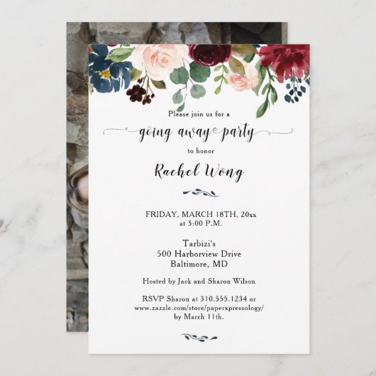 混合フローラ移動遠くにパーティー写真 招待状 (正面/裏面)