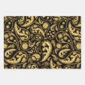 混合ブラック、金ゴールドおよびパープルクラシックペイズリー  ラッピングペーパーシート (正面2)
