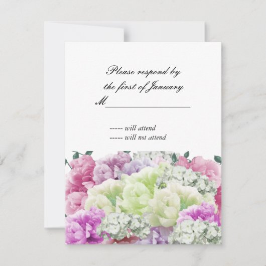 混合ブーケの花模様返信カード 出欠カード (正面)