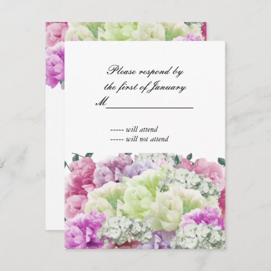 混合ブーケの花模様返信カード 出欠カード (正面/裏面)
