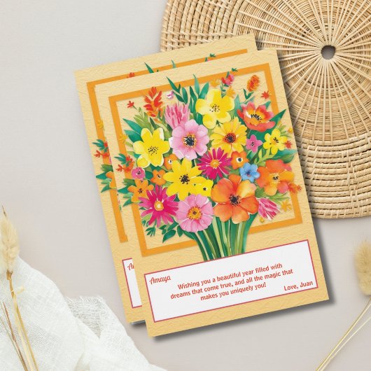 混合ブーケ誕生日の願いパーソナライズされた カード
