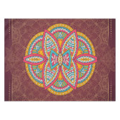 混合マルーンの繰り返しパターンのマンダラ テーブルクロス (正面(横))