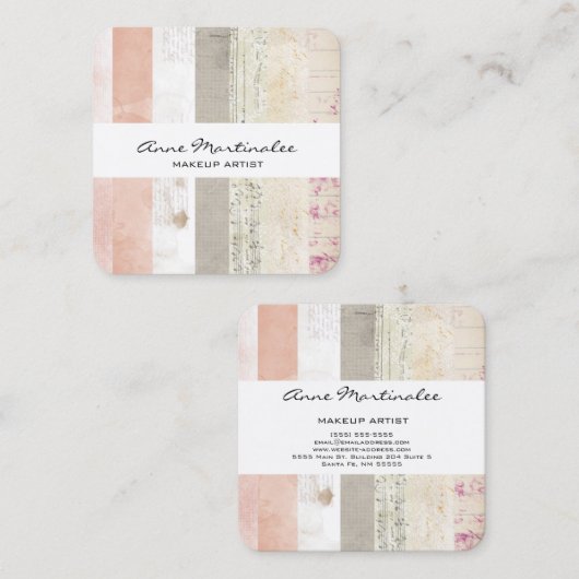 混合メディアのコラージュ スクエア名刺 (正面/裏面)