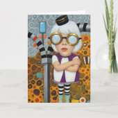 混合メディアコラージュおもしろいグラスストライプのレギンス カード (正面)