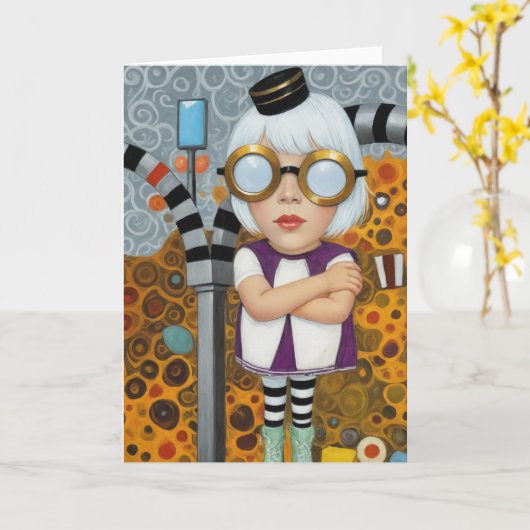 混合メディアコラージュおもしろいグラスストライプのレギンス カード (黄色い花)