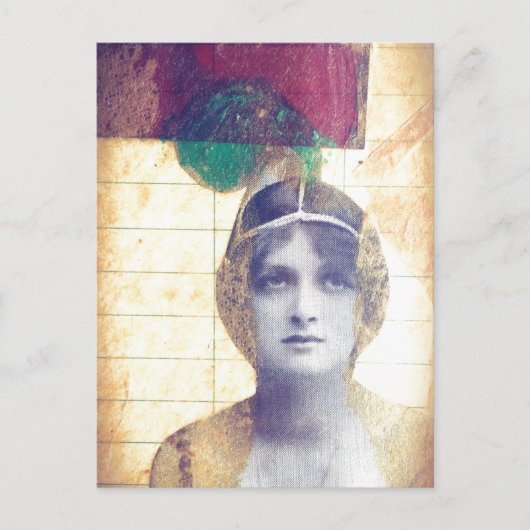 混合メディアヴィンテージレディーコラージュ ポストカード (正面)