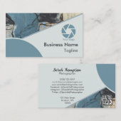 混合メディア抽象芸術グレーグレーブルーQRコードロゴ 名刺 (正面/裏面)