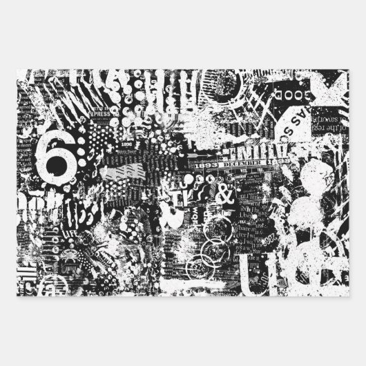 混合メディア文字のコラージュまたはデコページ紙 ラッピングペーパーシート (正面)