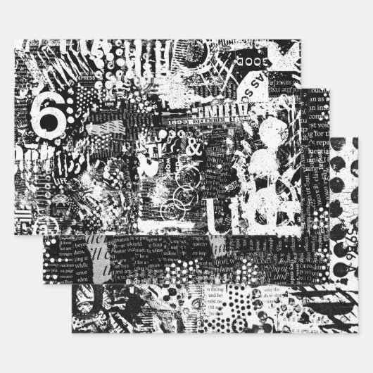 混合メディア文字のコラージュまたはデコページ紙 ラッピングペーパーシート (セット)