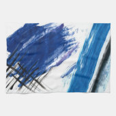 混合メディア水色ブルー抽象芸術 芸術的 キッチンタオル (横)