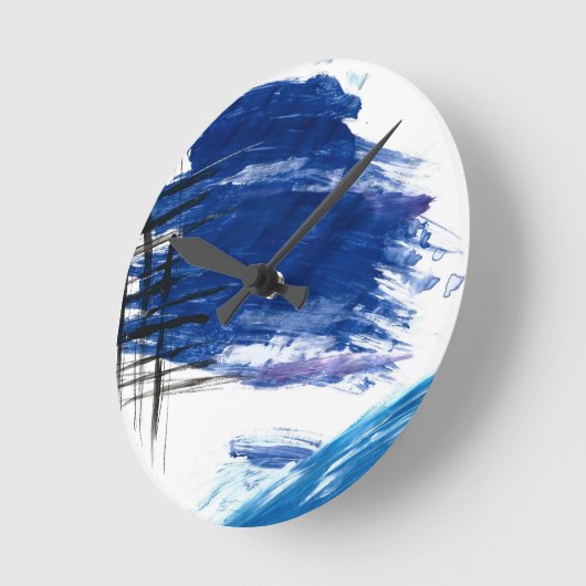 混合メディア水色ブルー抽象芸術 芸術的 ラウンド壁時計 (傾斜)