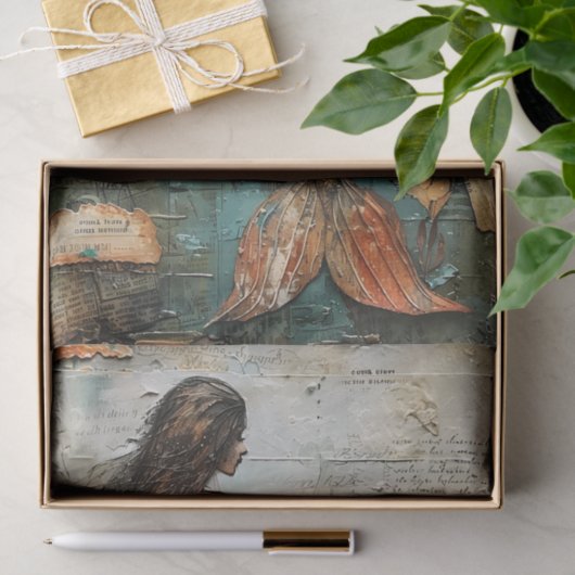 混合メディア・デコペにおけるマーメイドティッシュペーパー 薄葉紙 (ギフト)